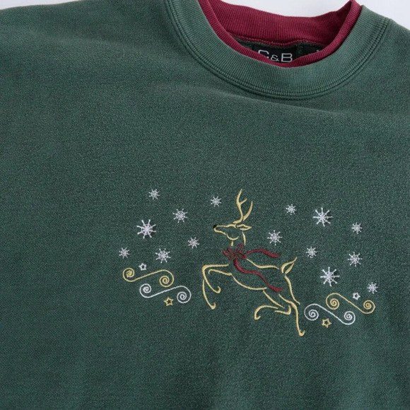 Vintage Croft And Barrow Green Embroidered Reindeer Festive Crewneck Sweater S - Picture 10 of 12